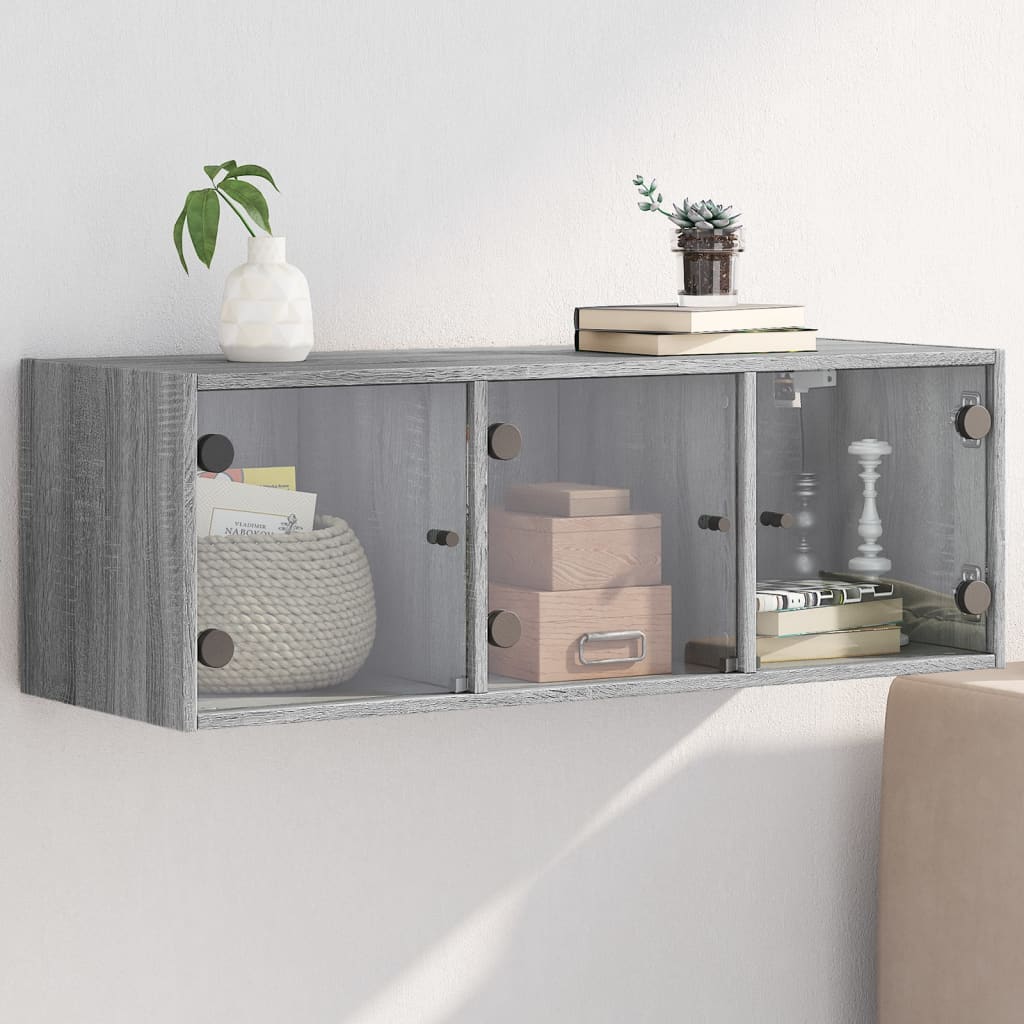 vidaXL Wall Cabinet with Glass Doors Grey Sonoma 102x37x35 cm