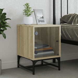 vidaXL Bedside Cabinet with Glass Door Sonoma Oak 35x37x50 cm