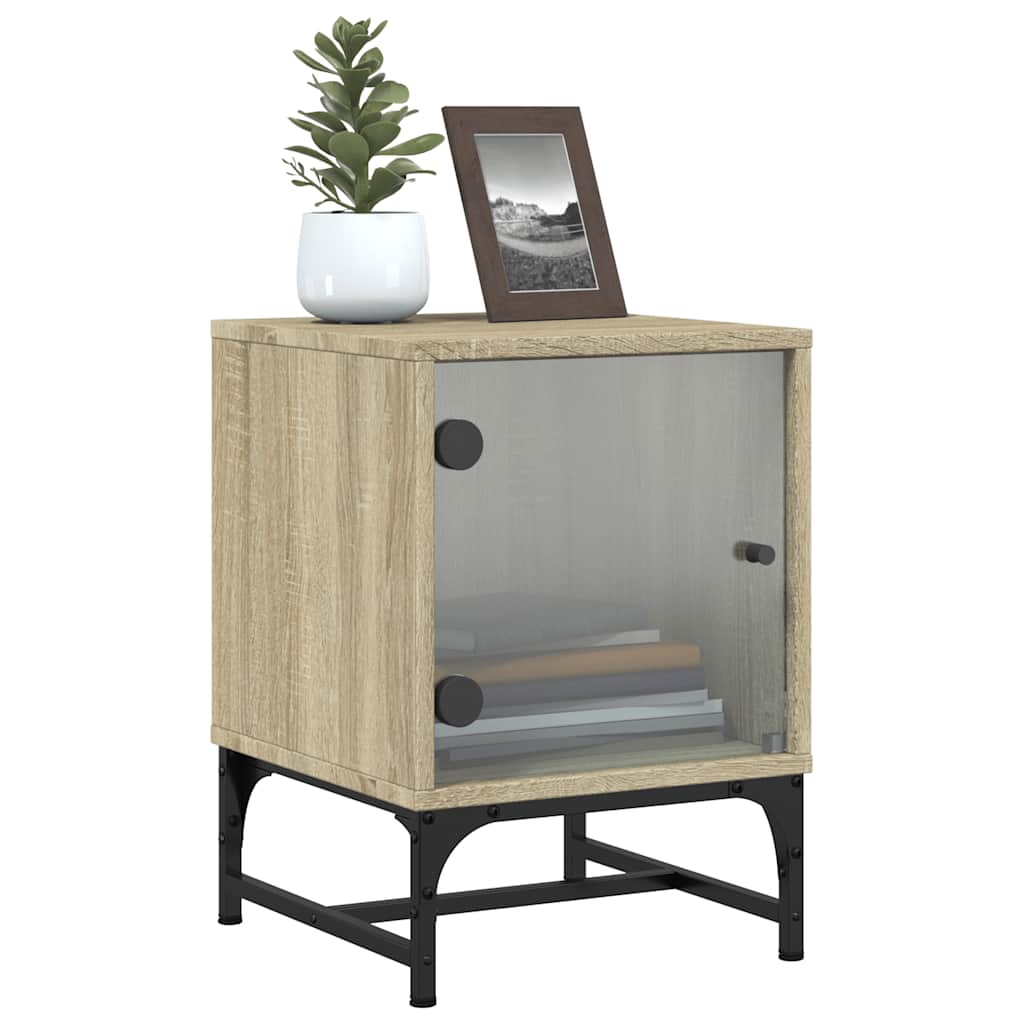 vidaXL Bedside Cabinets with Glass Doors 2 pcs Sonoma Oak 35x37x50 cm
