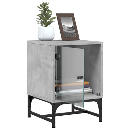 vidaXL Bedside Cabinets with Glass Doors 2 pcs Concrete Grey 35x37x50 cm