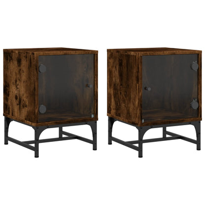vidaXL Bedside Cabinets with Glass Doors 2 pcs Smoked Oak 35x37x50 cm