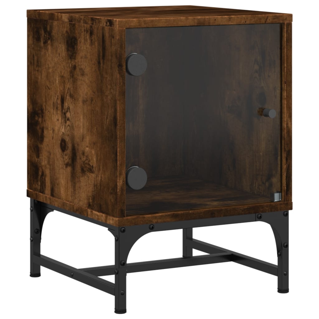 vidaXL Bedside Cabinets with Glass Doors 2 pcs Smoked Oak 35x37x50 cm
