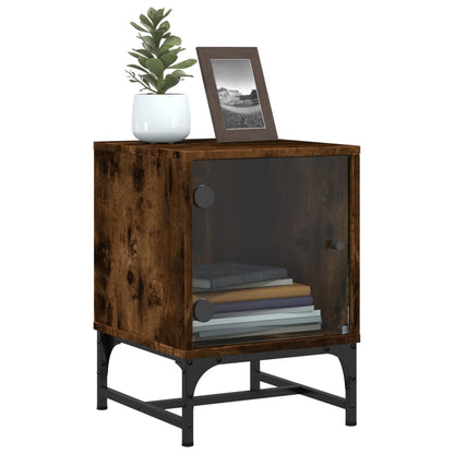 vidaXL Bedside Cabinets with Glass Doors 2 pcs Smoked Oak 35x37x50 cm