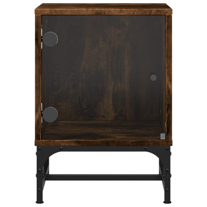 vidaXL Bedside Cabinets with Glass Doors 2 pcs Smoked Oak 35x37x50 cm