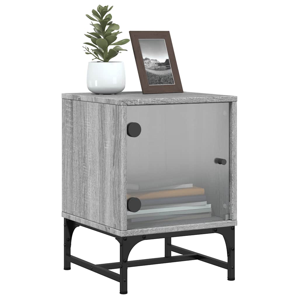 vidaXL Bedside Cabinet with Glass Door Grey Sonoma 35x37x50 cm