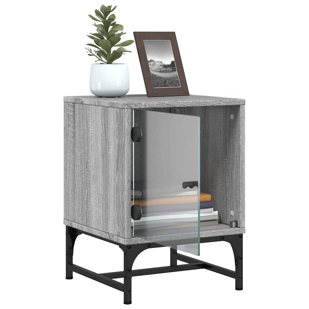 vidaXL Bedside Cabinet with Glass Door Grey Sonoma 35x37x50 cm