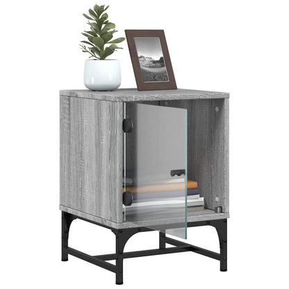 vidaXL Bedside Cabinet with Glass Door Grey Sonoma 35x37x50 cm