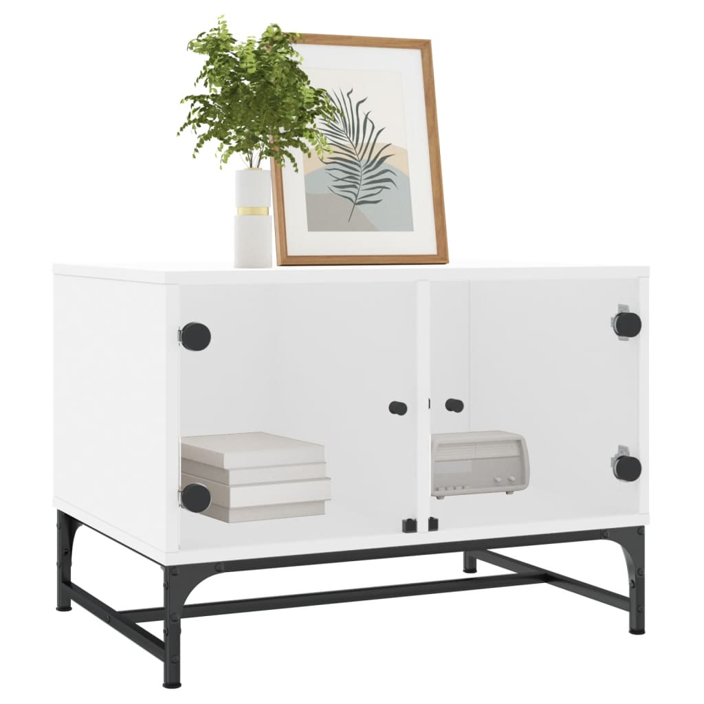 vidaXL Coffee Table with Glass Doors White 68,5x50x50 cm