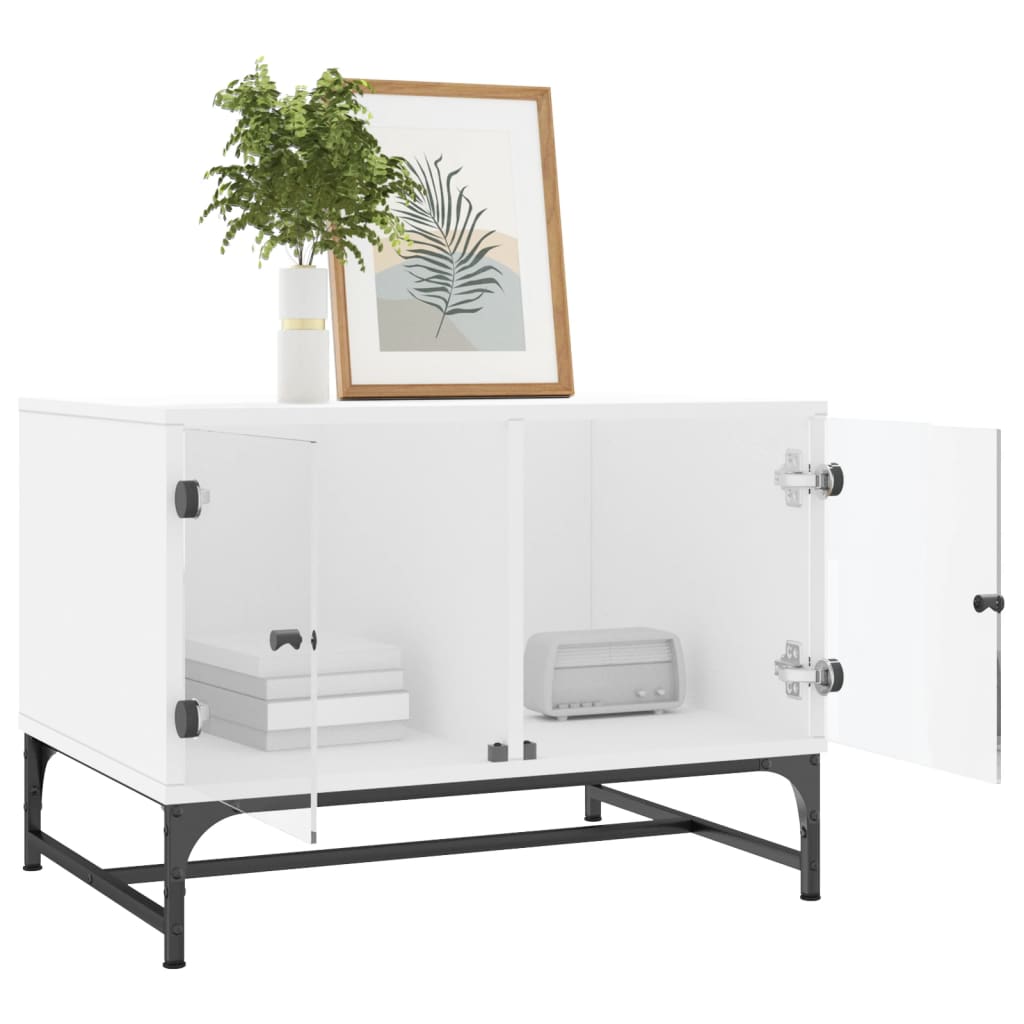 vidaXL Coffee Table with Glass Doors White 68,5x50x50 cm