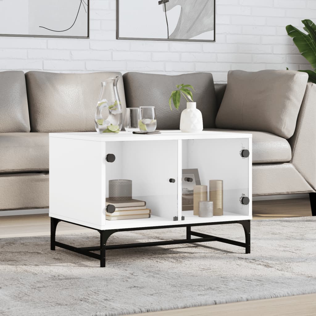 vidaXL Coffee Table with Glass Doors White 68,5x50x50 cm