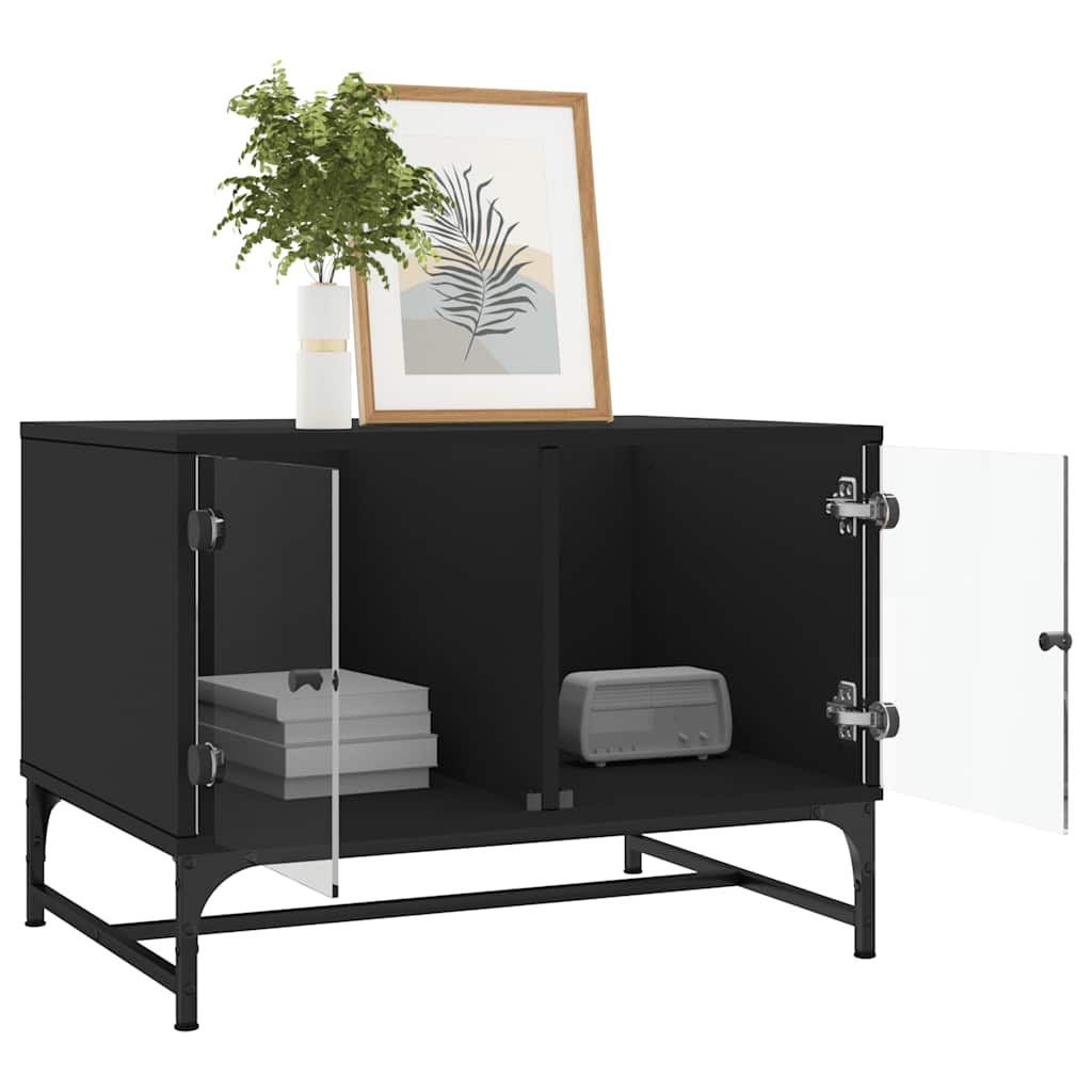 vidaXL Coffee Table with Glass Doors Black 68,5x50x50 cm