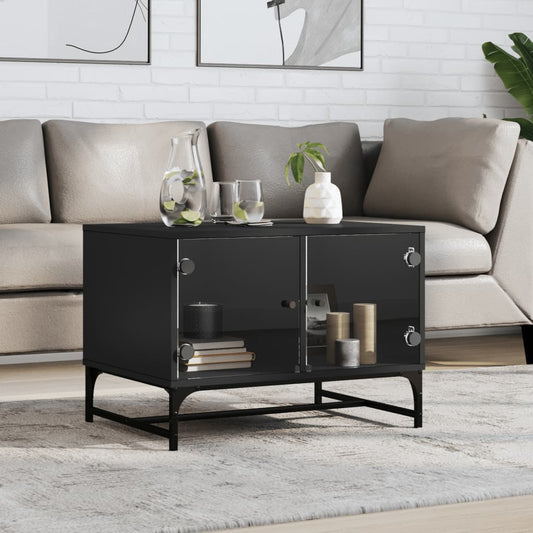 vidaXL Coffee Table | Black | Engineered wood, glass, steel | Medium