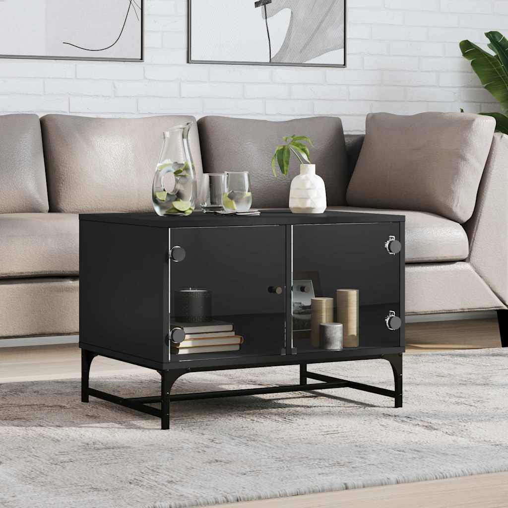 vidaXL Coffee Table with Glass Doors Black 68,5x50x50 cm