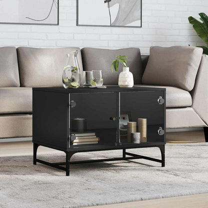 vidaXL Coffee Table with Glass Doors Black 68,5x50x50 cm