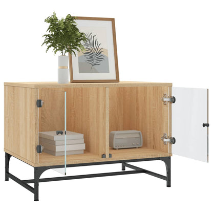 vidaXL Coffee Table with Glass Doors Sonoma Oak 68,5x50x50 cm