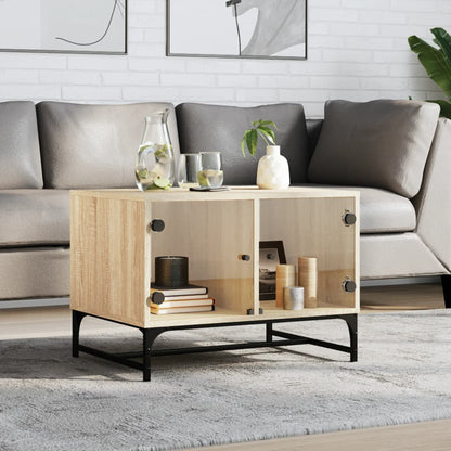 vidaXL Coffee Table with Glass Doors Sonoma Oak 68,5x50x50 cm