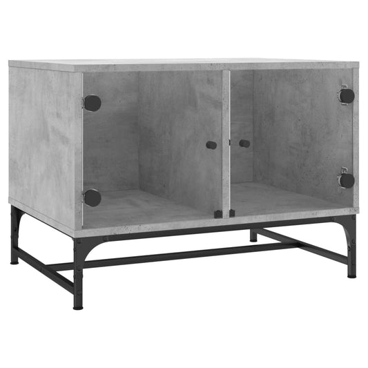 vidaXL Coffee Table with Glass Doors Concrete Grey 68,5x50x50 cm