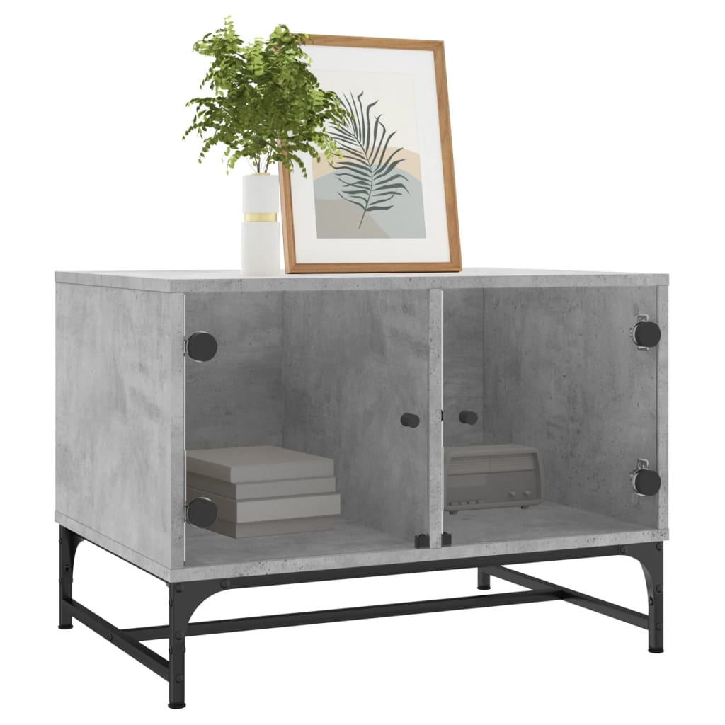 vidaXL Coffee Table with Glass Doors Concrete Grey 68,5x50x50 cm