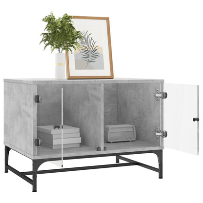 vidaXL Coffee Table with Glass Doors Concrete Grey 68,5x50x50 cm