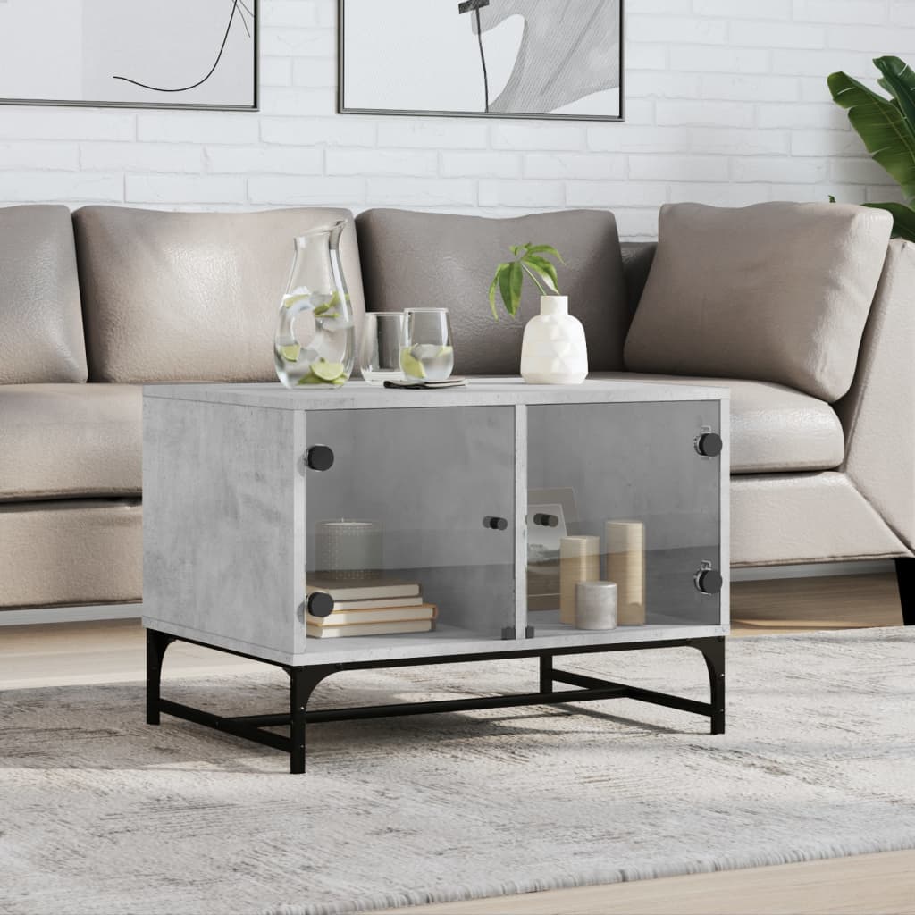vidaXL Coffee Table with Glass Doors Concrete Grey 68,5x50x50 cm