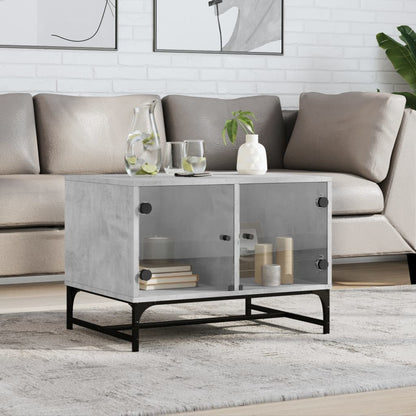 vidaXL Coffee Table with Glass Doors Concrete Grey 68,5x50x50 cm