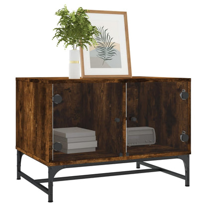 vidaXL Coffee Table with Glass Doors Smoked Oak 68,5x50x50 cm
