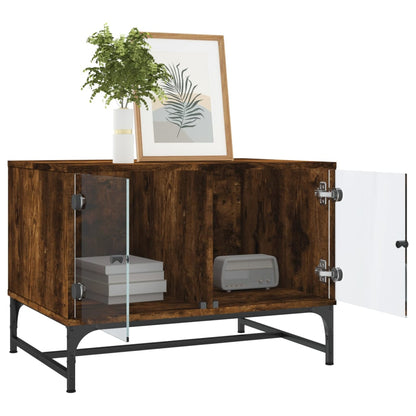 vidaXL Coffee Table with Glass Doors Smoked Oak 68,5x50x50 cm