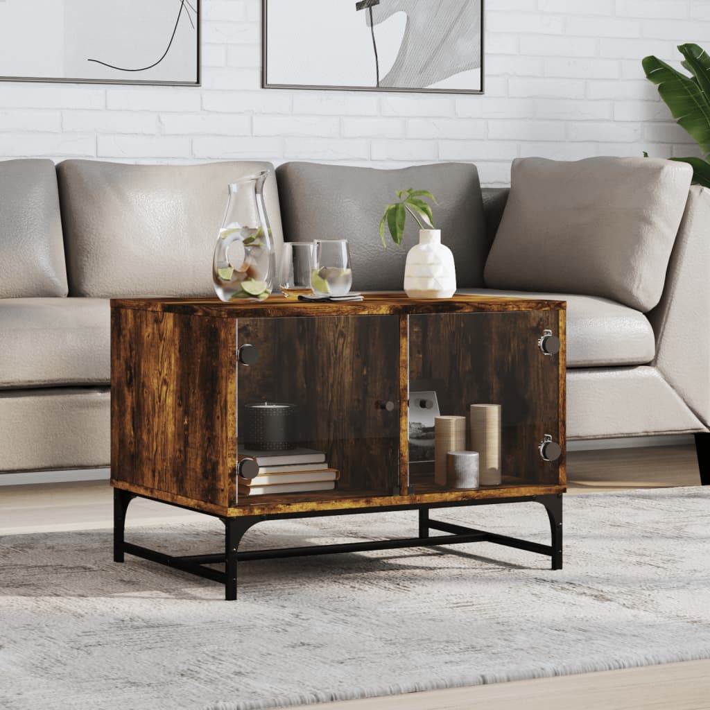 vidaXL Coffee Table with Glass Doors Smoked Oak 68,5x50x50 cm