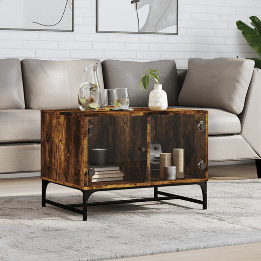 vidaXL Coffee Table with Glass Doors Smoked Oak 68,5x50x50 cm