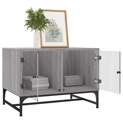 vidaXL Coffee Table with Glass Doors Grey Sonoma 68,5x50x50 cm