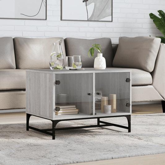 vidaXL Coffee Table with Glass Doors Grey Sonoma 68,5x50x50 cm