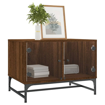 vidaXL Coffee Table with Glass Doors Brown Oak 68,5x50x50 cm