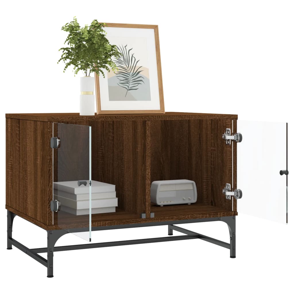 vidaXL Coffee Table with Glass Doors Brown Oak 68,5x50x50 cm