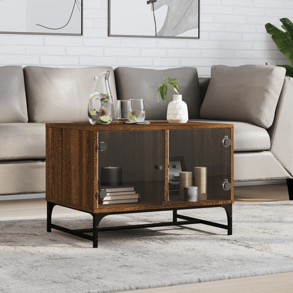 vidaXL Coffee Table with Glass Doors Brown Oak 68,5x50x50 cm