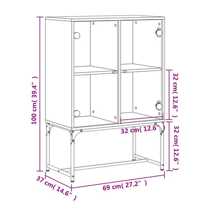 vidaXL Side Cabinet with Glass Doors Concrete Grey 69x37x100 cm