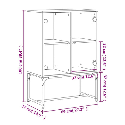 vidaXL Side Cabinet with Glass Doors Grey Sonoma 69x37x100 cm