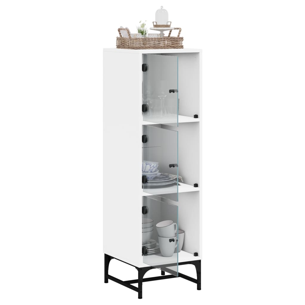 vidaXL Highboard with Glass Doors White 35x37x120 cm