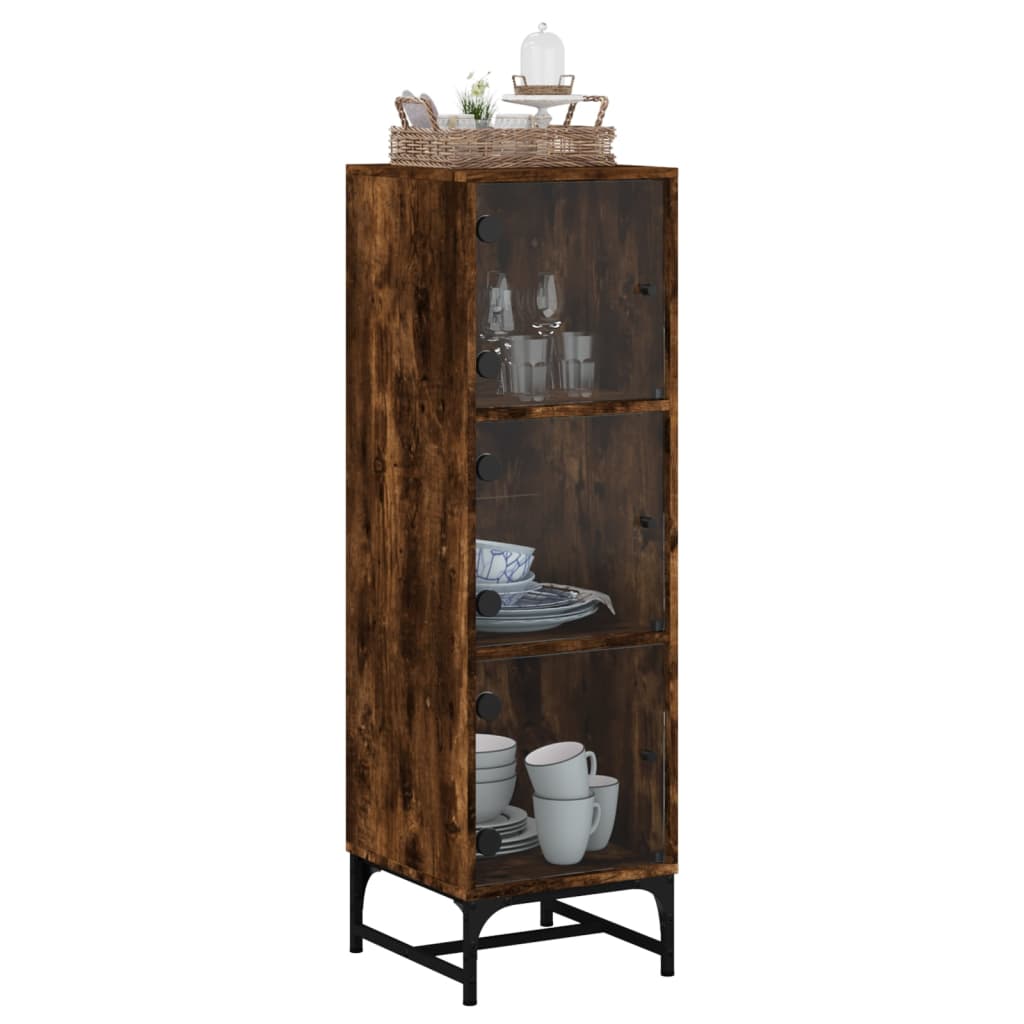 vidaXL Highboard with Glass Doors Smoked Oak 35x37x120 cm