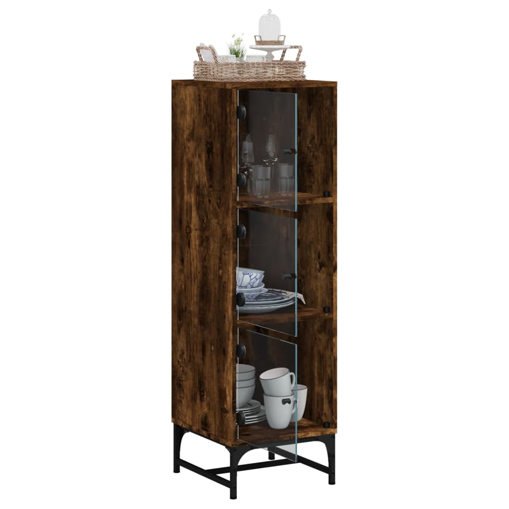 vidaXL Highboard with Glass Doors Smoked Oak 35x37x120 cm