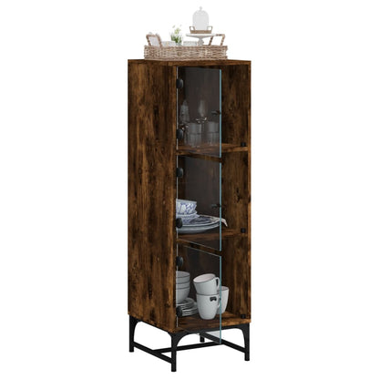 vidaXL Highboard with Glass Doors Smoked Oak 35x37x120 cm