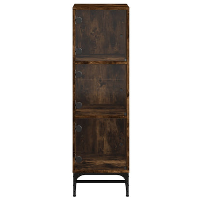 vidaXL Highboard with Glass Doors Smoked Oak 35x37x120 cm