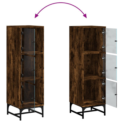 vidaXL Highboard with Glass Doors Smoked Oak 35x37x120 cm