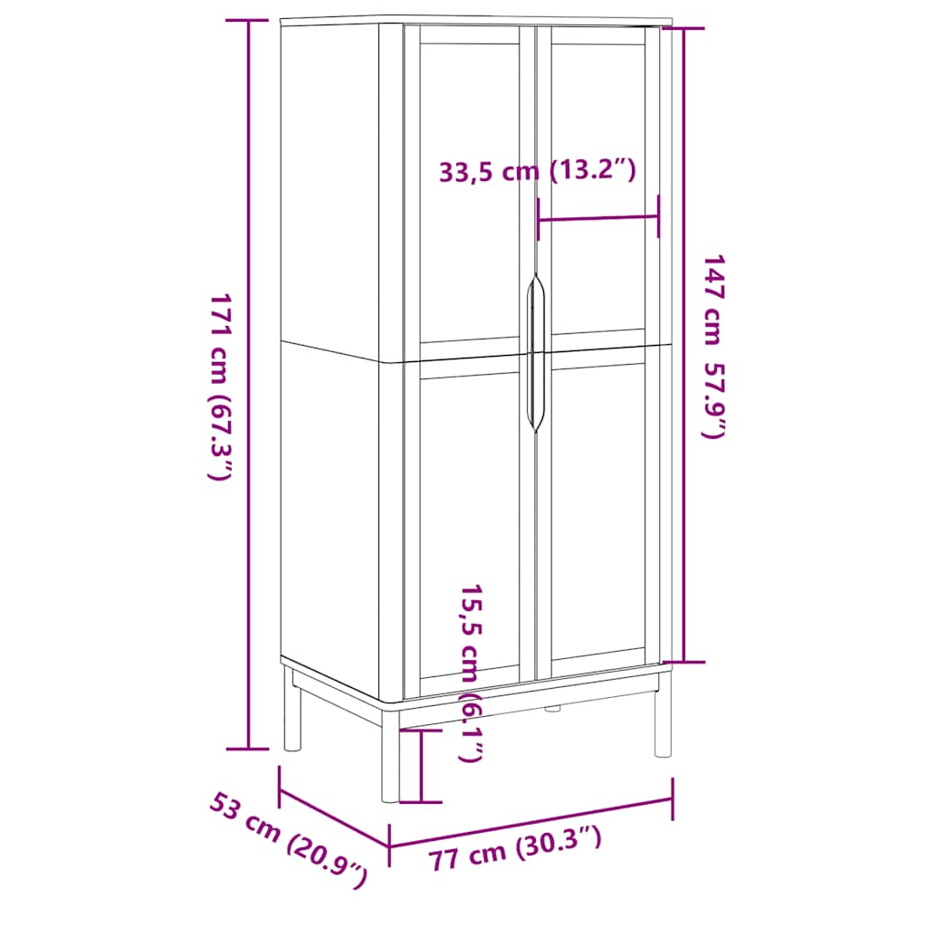 vidaXL Wardrobe "FLORO" Wax Brown 77x53x171 cm Solid Wood Pine