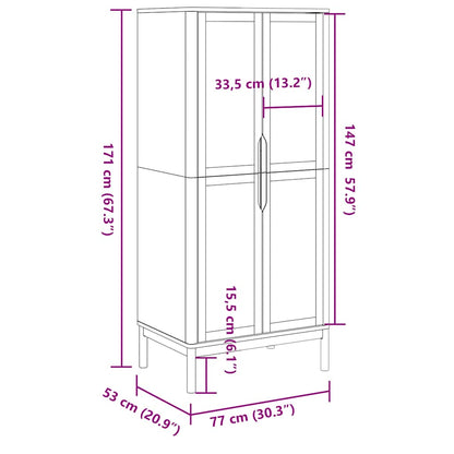 vidaXL Wardrobe "FLORO" Wax Brown 77x53x171 cm Solid Wood Pine