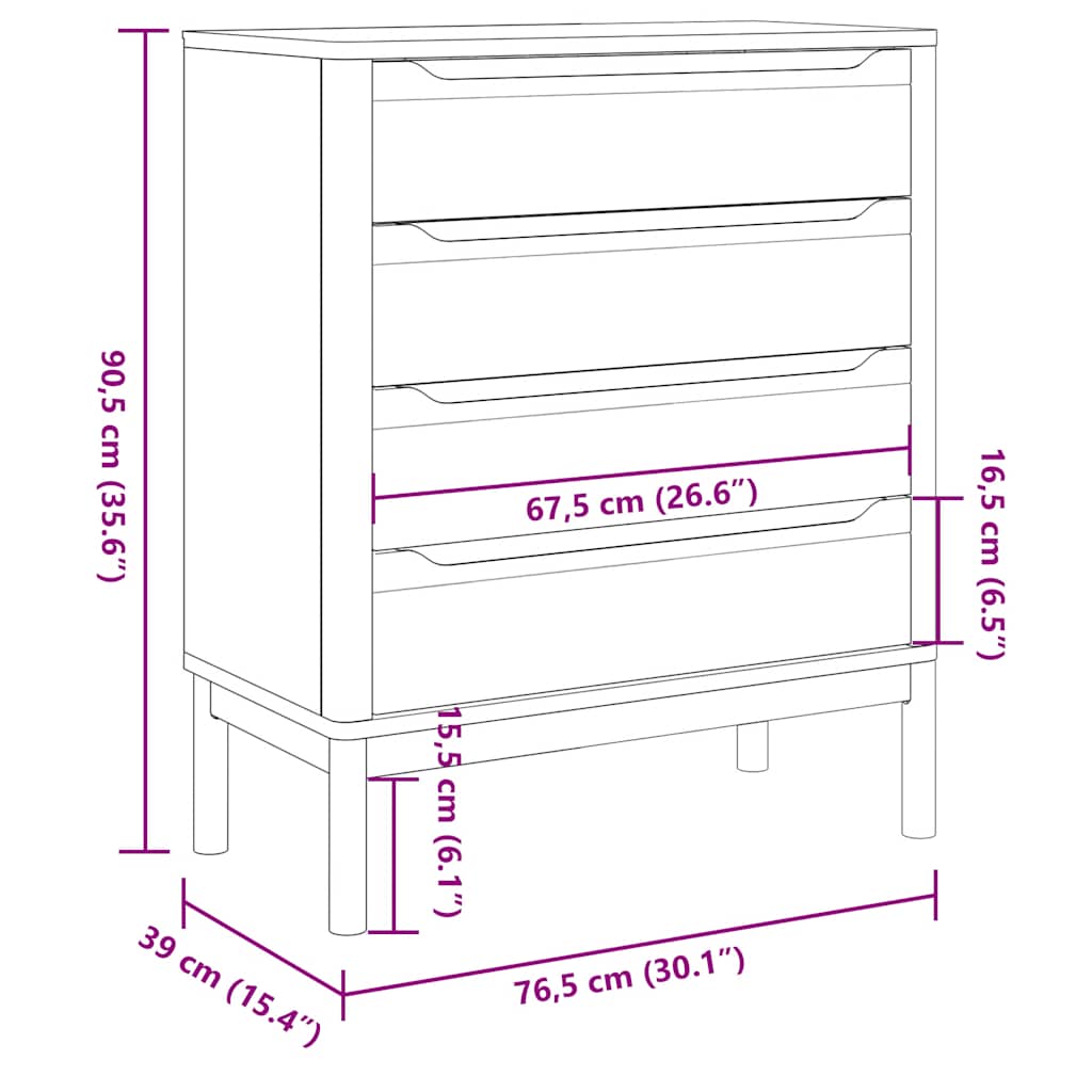 vidaXL Chest of Drawers FLORO White Solid Wood Pine