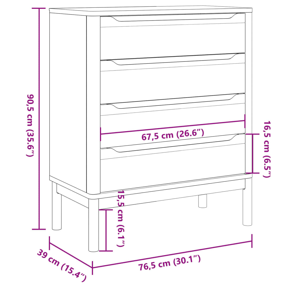 vidaXL Chest of Drawers FLORO Grey cm Solid Wood Pine
