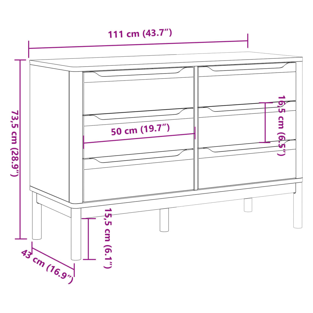 vidaXL Chest of Drawers FLORO Grey Solid Wood Pine