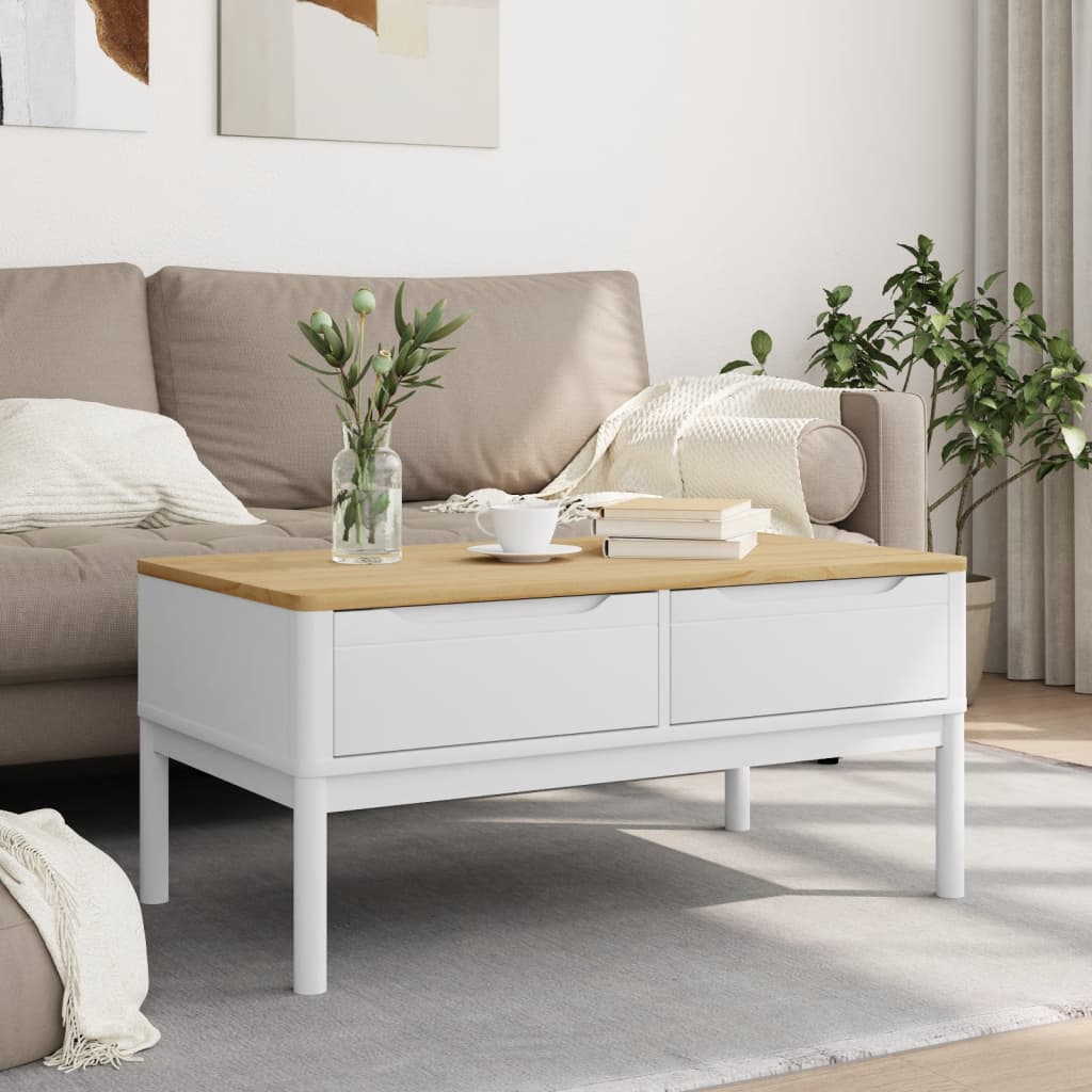 vidaXL Coffee Table "FLORO" White 99x55,5x45 cm Solid Pine Wood