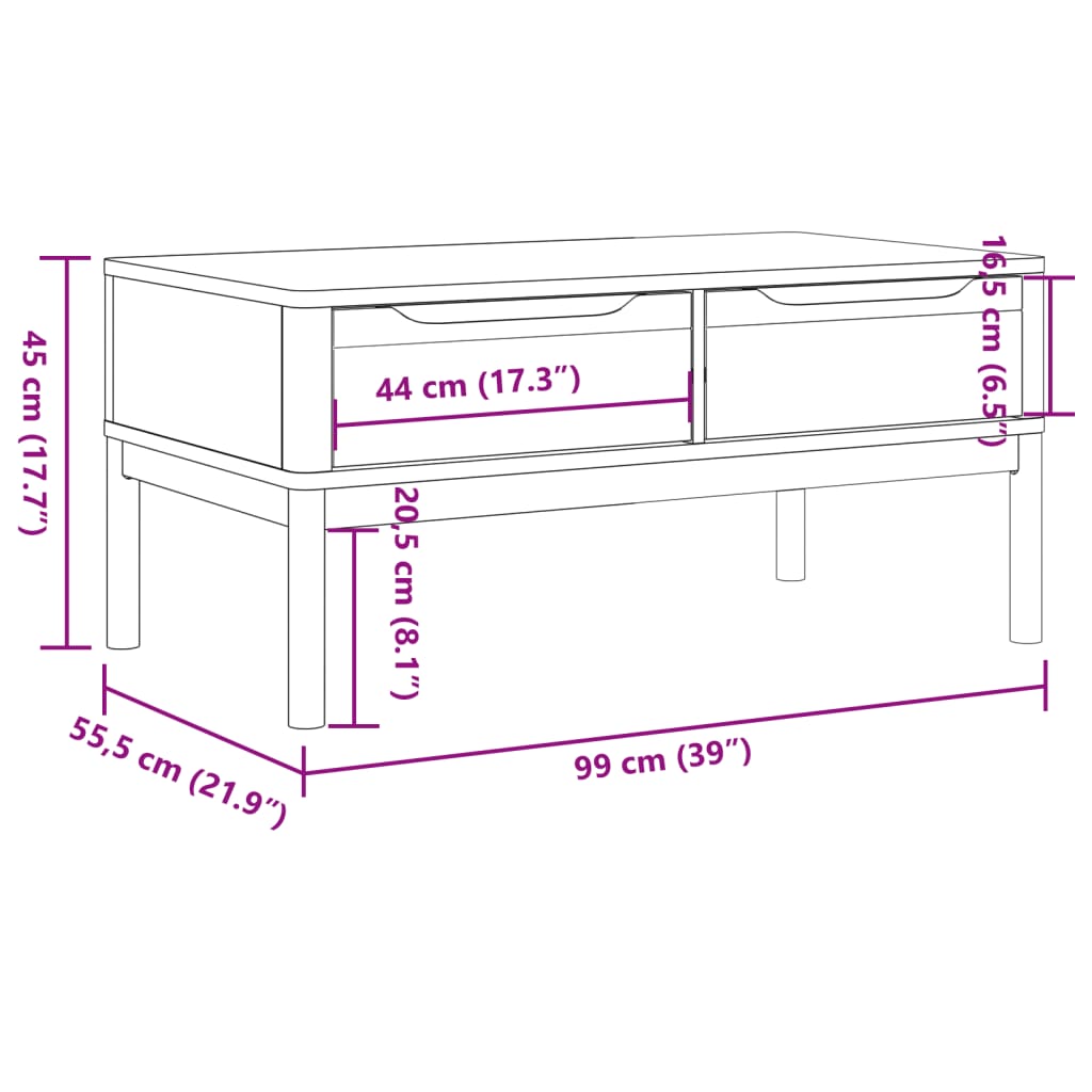 vidaXL Coffee Table FLORO Grey 99x55.5x45 cm Solid Pine Wood