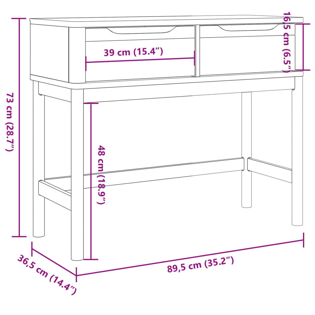 vidaXL Console Table FLORO White 89.5x36.5x73 cm Solid Wood Pine